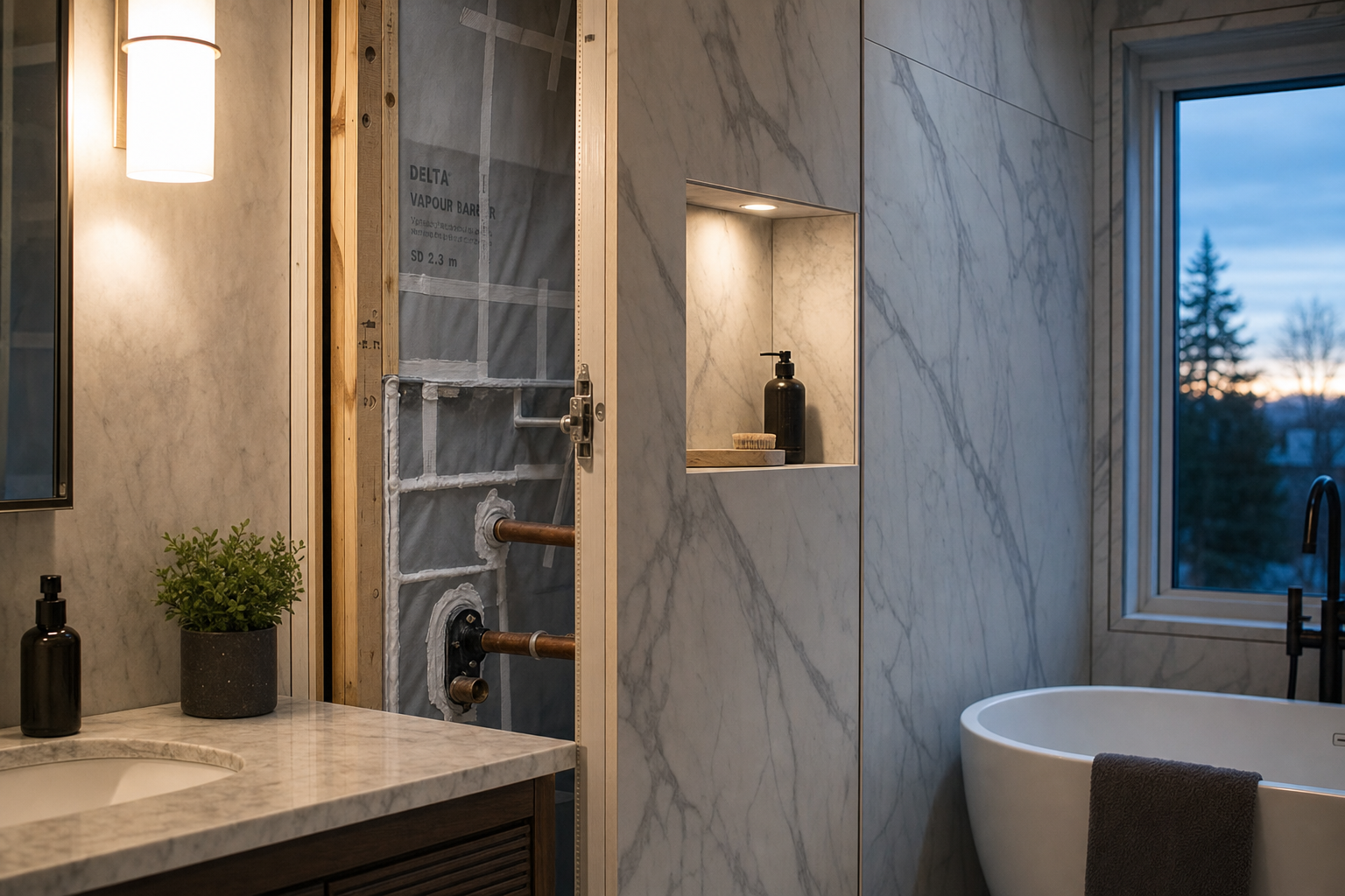 Montage wandpaneel marmer badkamer