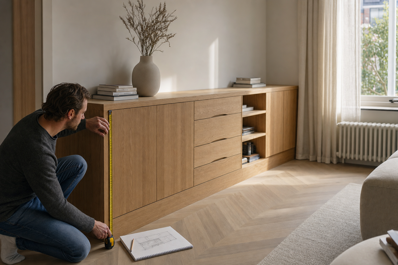 Hoe bepaal je de ideale afmetingen en indeling van een dressoir op maat voor jouw woonkamer?